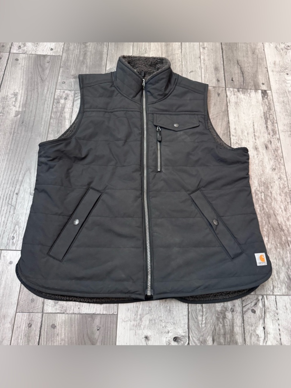 Carhartt Utility Lined Sherpa Vest Rain Defender Gray Reversible Puffer Jacket